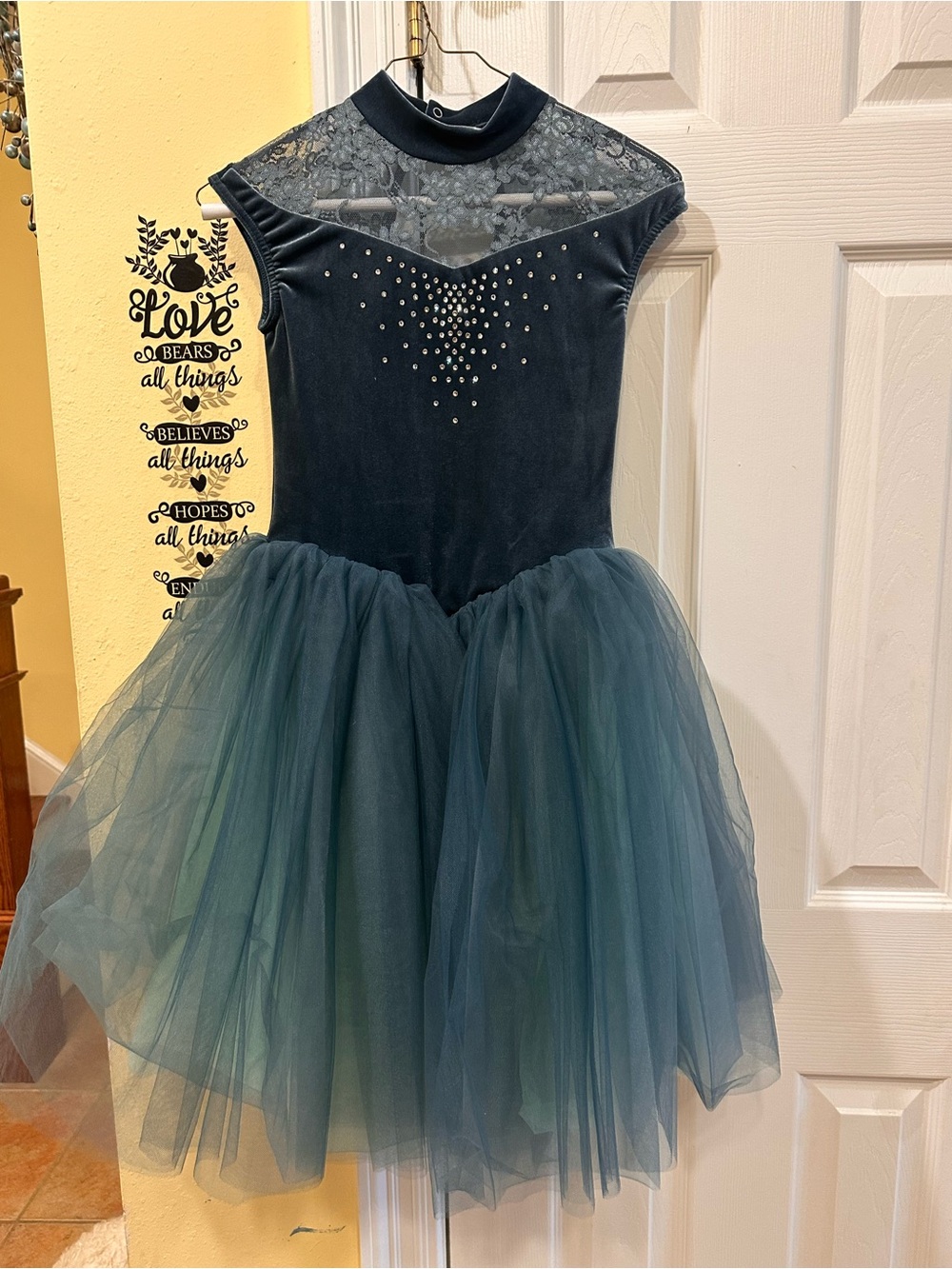Weissman Teal Green Velvet & Tulle Ballet Costume with Rhinestones